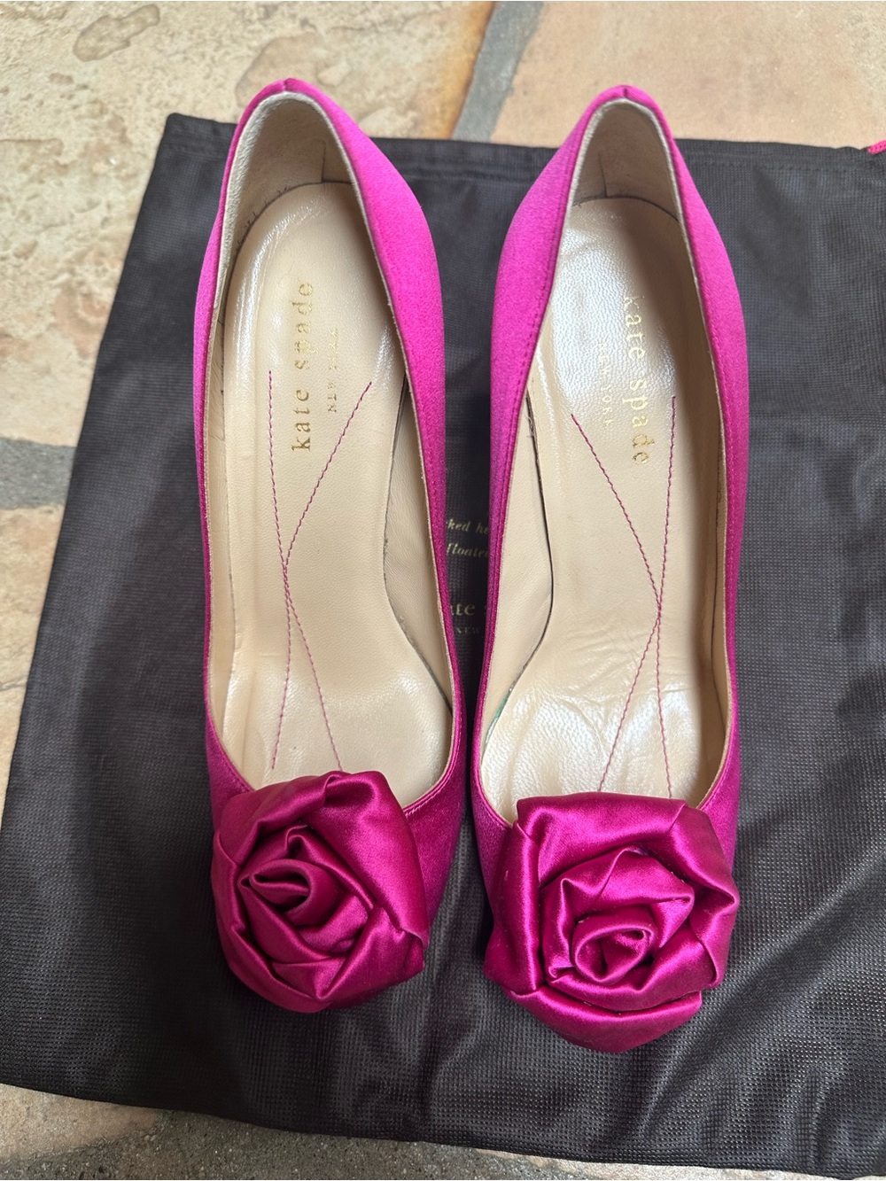 Kate Spade New York Clarice Fuchsia Satin Rose-Accent Pumps